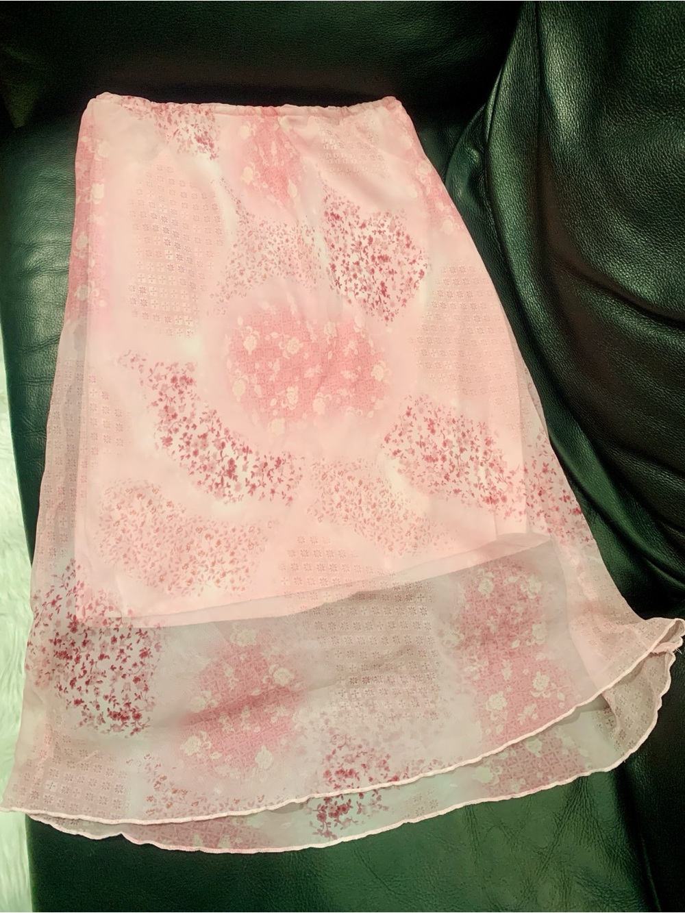 Sheer Pink Floral Midi Skirt with Elastic Waist